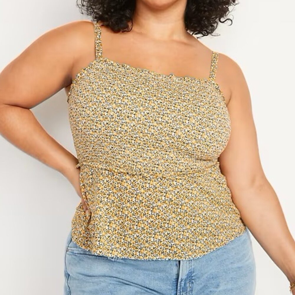 Old Navy | Smocked Yellow Floral Swing Tank Top Ruffle Ditsy Boho Square Neck